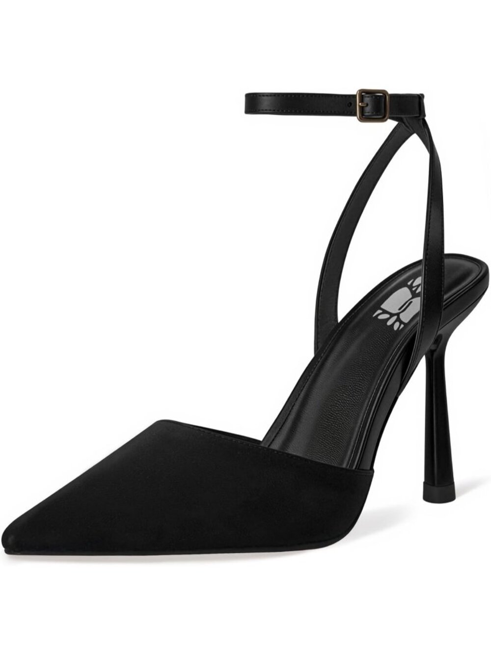 Women's Black Rubber Pointed Closed Toe Ankle Strap Wedding Party High Heels